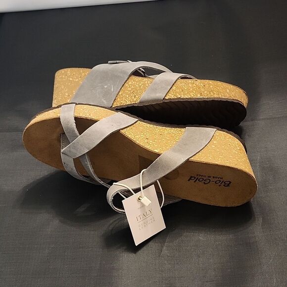 BRAND BIO-GOLD CORK WEDGE  GEOMETRIC CUTE OUT OPEN-TOE SANDAL R3 - Picture 11 of 15